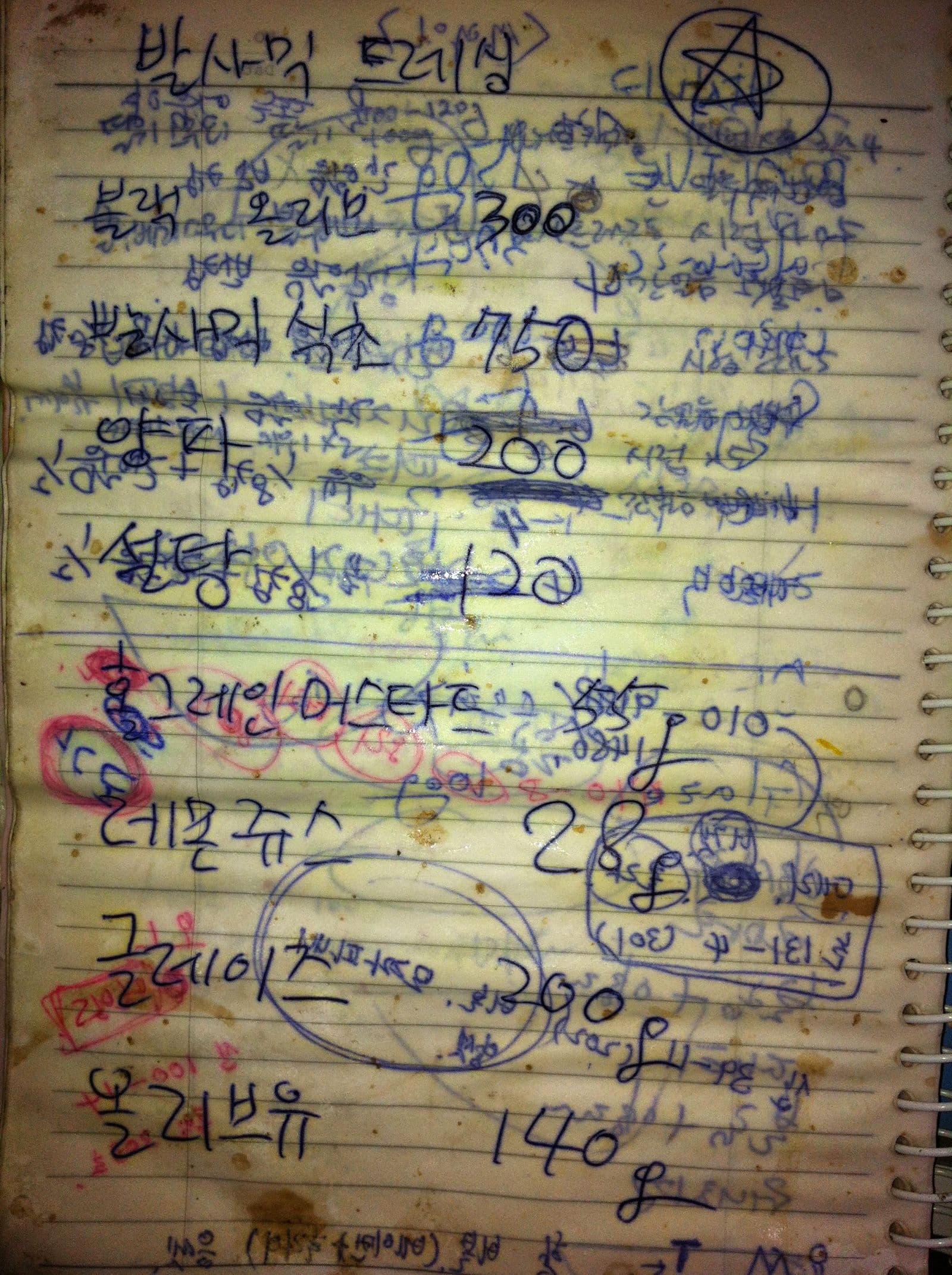 폭우에 잠겼던 레시피 노트 페이지